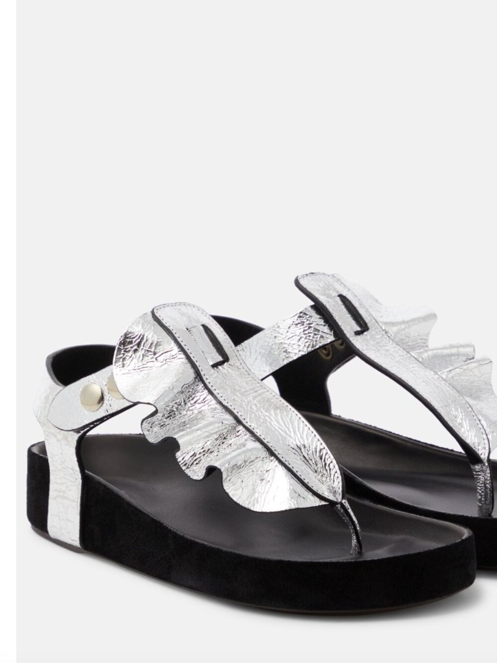 Isabel Marant Isela Metallic Silver Crinkle Leather Sandals Size 8